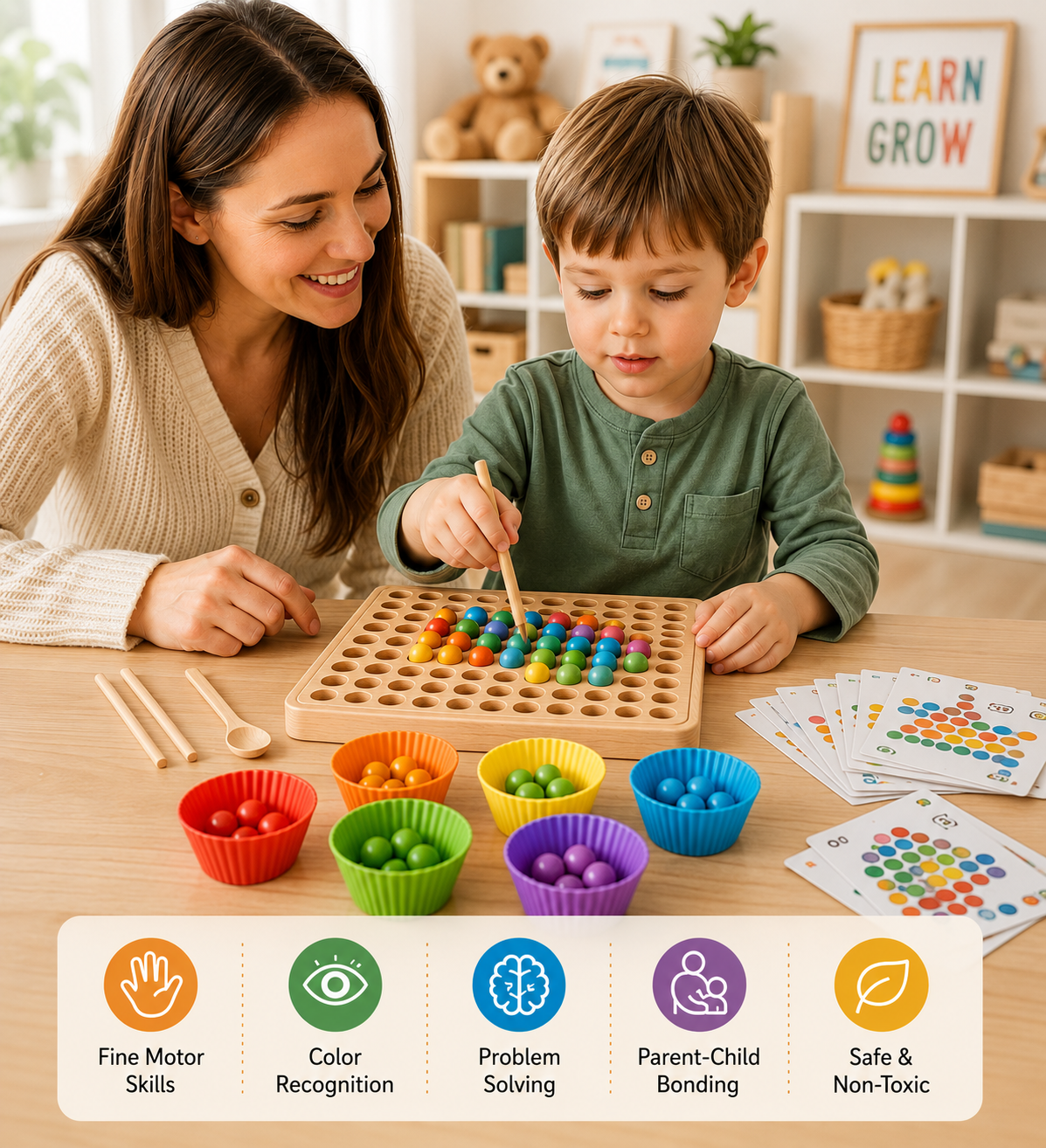 Wooden peg board beads game-montessori sporting & counting toy