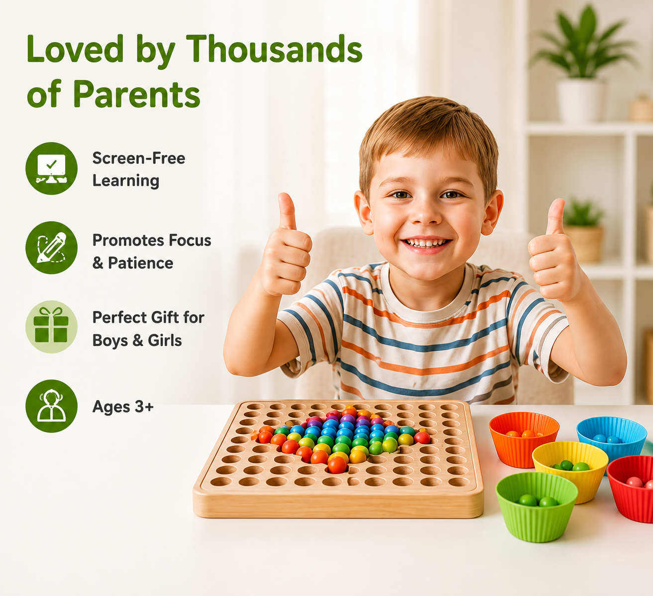 Wooden peg board beads game-montessori sporting & counting toy