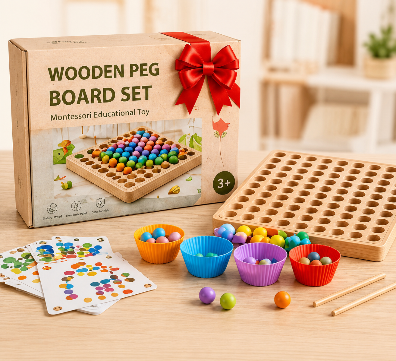 Wooden peg board beads game-montessori sporting & counting toy