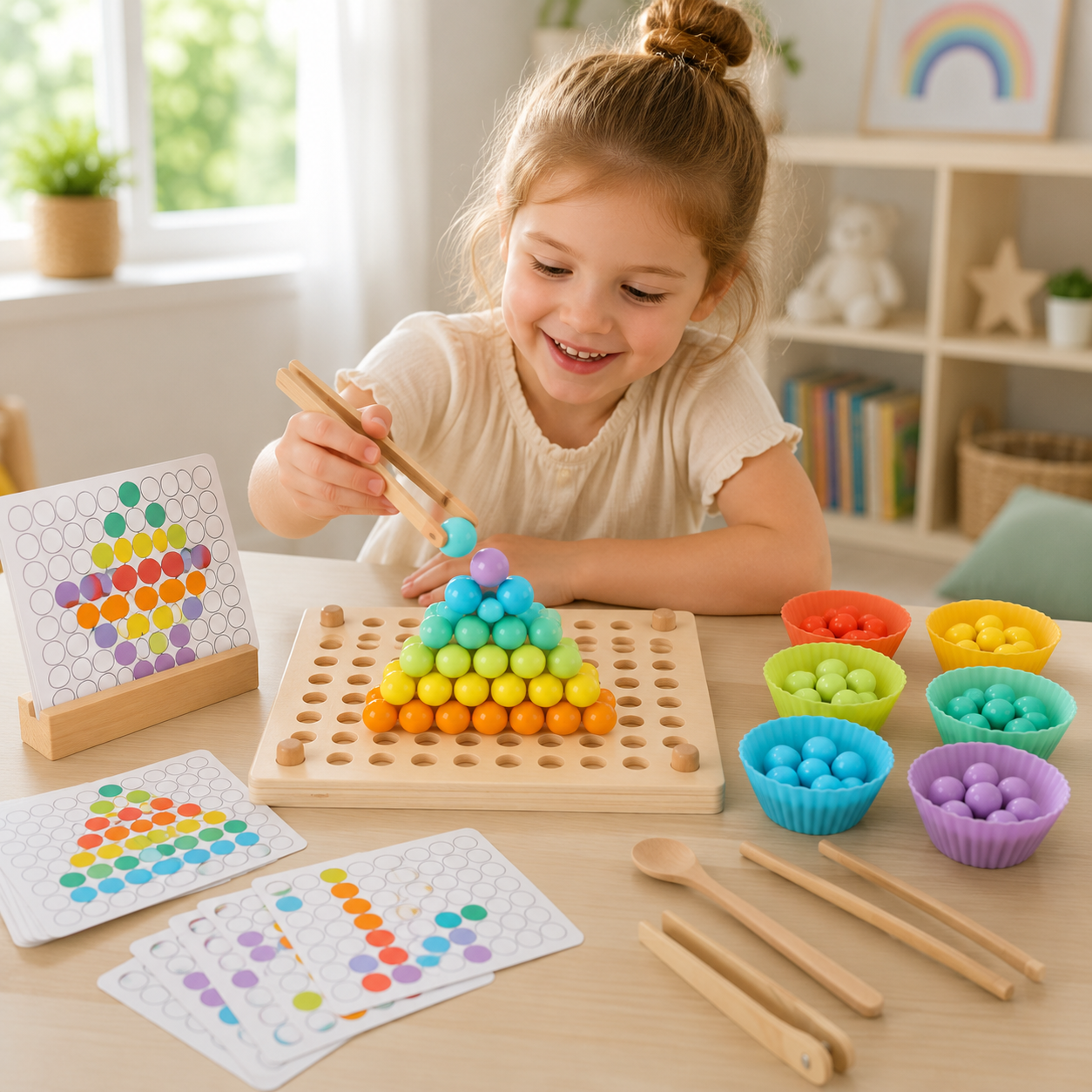 Wooden peg board beads game-montessori sporting & counting toy