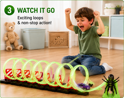 Glow-in-the-Dark Track Builder Loop Kit with Pull-Back Car – Kids 3-6 Years