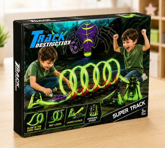 Glow-in-the-Dark Track Builder Loop Kit with Pull-Back Car – Kids 3-6 Years