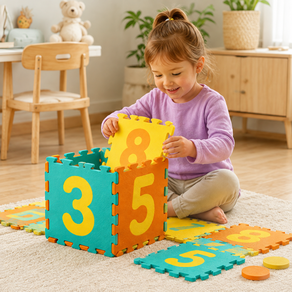 Kids Hopscotch Foam Puzzle Mat – Interlocking Number Tiles for Active Play, 71.5" x 24.5"