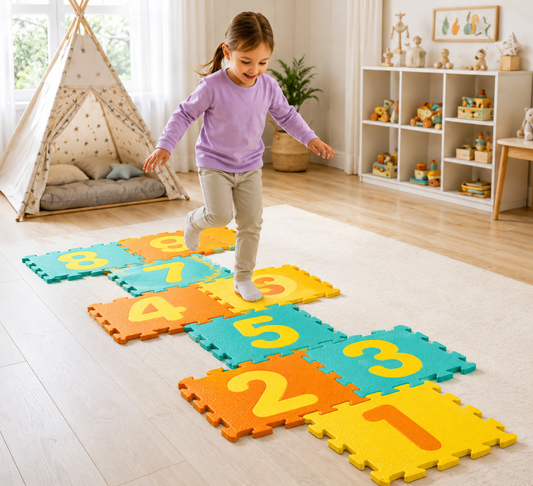 Kids Hopscotch Foam Puzzle Mat – Interlocking Number Tiles for Active Play, 71.5" x 24.5"