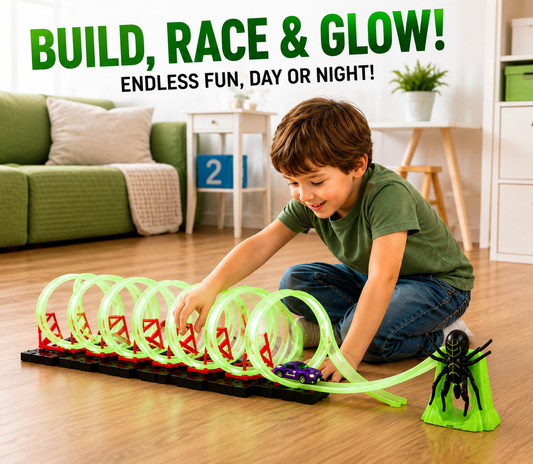 Glow-in-the-Dark Track Builder Loop Kit with Pull-Back Car – Kids 3-6 Years