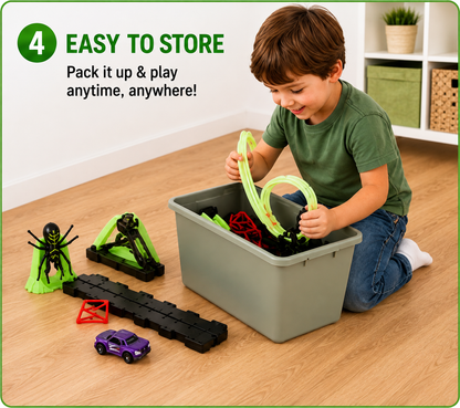 Glow-in-the-Dark Track Builder Loop Kit with Pull-Back Car – Kids 3-6 Years
